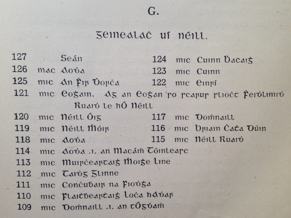 A genealogy from Geoffrey Keating's Foras Feasa, 1913 Irish Texts Society edition